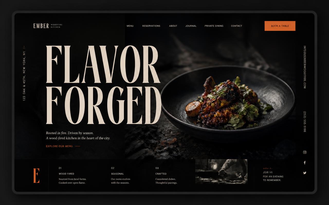 Ember Woodfire Kitchen — Hospitality website concept by No Agency